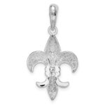 De-Ani Sterling Silver Rhodium-Plated Polished Fleur de Lis with 14k Accent Pendant - Image 4