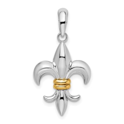 De-Ani Sterling Silver Rhodium-Plated Polished Fleur de Lis with 14k Accent Pendant