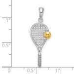 De-Ani Sterling Silver Rhodium-Plated Polished Tennis Racquet with 14k Ball Pendant - Image 3
