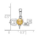 De-Ani Sterling Silver Rhodium-Plated Polished GOLF Tee with 14k Ball Pendant - Image 3