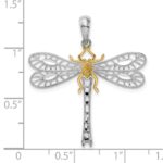 De-Ani Sterling Silver Rhodium-Plated Polished Dragonfly with 14k Accent Pendant - Image 3