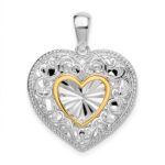 De-Ani Sterling Silver Rhodium-plated Polished Heart with 14k Accent Pendant