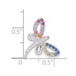 Sterling Silver Rhodium-plated Multicolor CZ Dragonfly Chain Slide - Image 3
