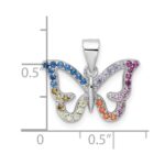 Sterling Silver Rhodium-plated Multicolor CZ Butterfly Pendant - Image 3