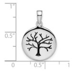 Sterling Silver Rhodium-plated Oxidized Circle Tree Pendant - Image 3