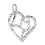 Sterling Silver Rhodium-plated Gold-tone CZ Cat in Heart Pendant - Image 4