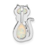 Sterling Silver Rhodium-plated White Created Opal Cat Chain Slide - Image 4