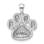 Sterling Silver Rhodium-plated Polished CZ Paw Print Pendant - Image 4