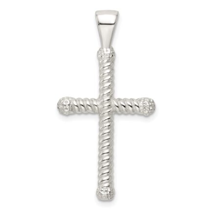 Sterling Silver Polished Twisted Hollow Latin Cross Pendant