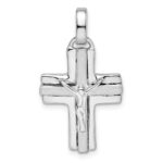 Sterling Silver Rhodium-plated Polished and Laser Crucifix Pendant