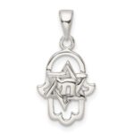 Sterling Silver Polished Chai in Star of David Hamsa Pendant