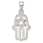 Sterling Silver Polished Chamseh w/Star of David Pendant