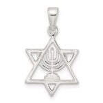 Sterling Silver Polished and D/C Star of David w/Menorah Pendant - Image 4