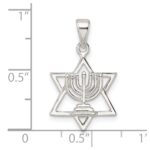 Sterling Silver Polished and D/C Star of David w/Menorah Pendant - Image 3