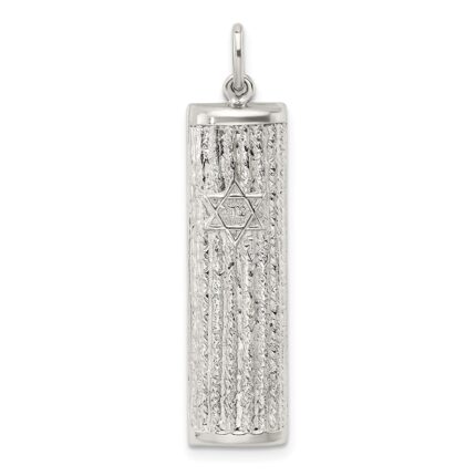 Sterling Silver Polished and Textured Solid Mezuzah w/Star of David Pendant
