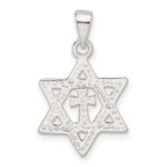 Sterling Silver Polished and D/C Star of David w/Cross Pendant - Image 3