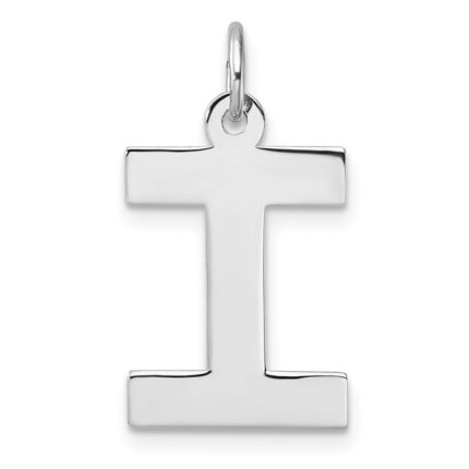 Large Sterling Silver Rhodium-plated Block Letter I Initial Charm