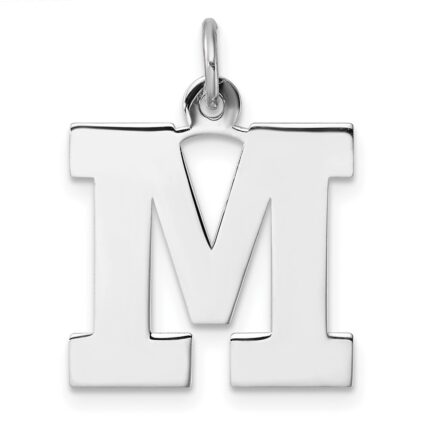 Large Sterling Silver Rhodium-plated Block Letter M Initial Charm