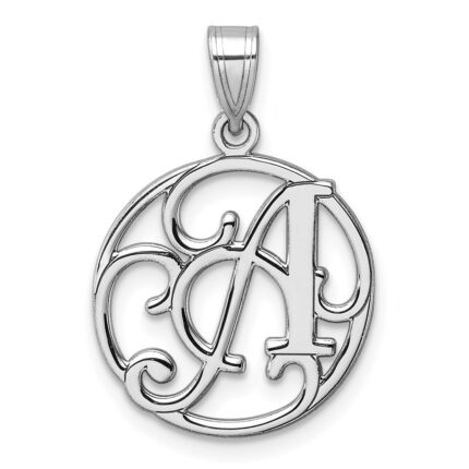Small Sterling Silver Rhodium-plated Fancy Script Letter A Initial Pendant