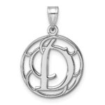 Small Sterling Silver Rhodium-plated Fancy Script Letter D Initial Pendant