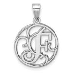 Small Sterling Silver Rhodium-plated Fancy Script Letter F Initial Pendant