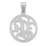Small Sterling Silver Rhodium-plated Fancy Script Letter F Initial Pendant - Image 3