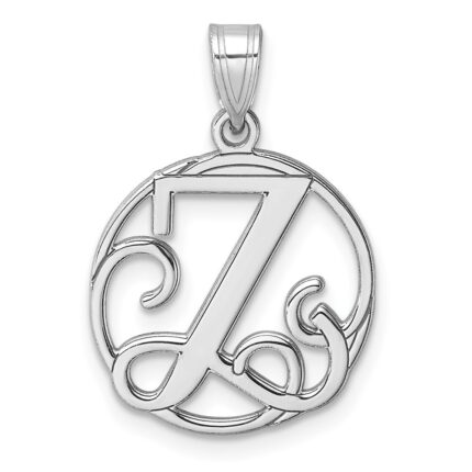 Small Sterling Silver Rhodium-plated Fancy Script Letter Z Initial Pendant