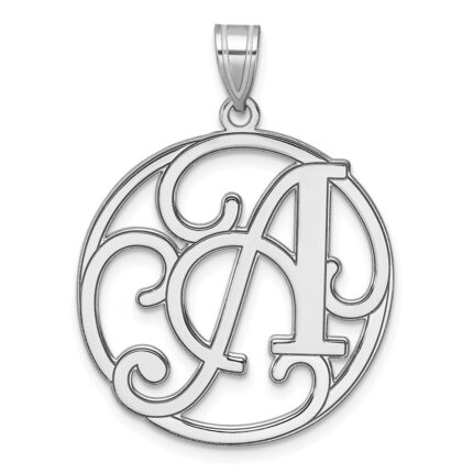 Large Sterling Silver Rhodium-plated Fancy Script Letter A Initial Pendant