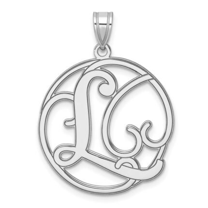 Large Sterling Silver Rhodium-plated Fancy Script Letter L Initial Pendant