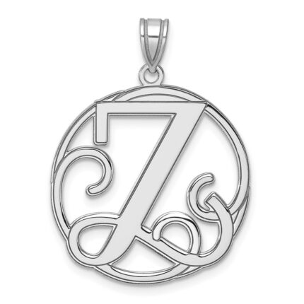 Large Sterling Silver Rhodium-plated Fancy Script Letter Z Initial Pendant