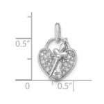 Sterling Silver Rhodium-plated CZ Key and Heart Pendant - Image 4