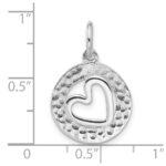 Sterling Silver Rhodium-plated Polished/Hammered Circle Heart Pendant - Image 4