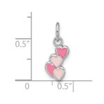 Sterling Silver Rhodium-plated Pink Enameled Hearts Charm Pendant - Image 4