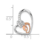 Sterling Silver Rhodium/Rose Gold-plated CZ Heart with Footprint Pendant - Image 4