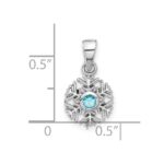 Sterling Silver Rhodium-plated Aqua CZ Snowflake Pendant - Image 4