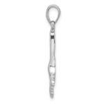 Sterling Silver Rhod-Plated Polished Grooved Ginkgo Leaf Pendant - Image 2