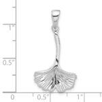 Sterling Silver Rhod-Plated Polished Grooved Ginkgo Leaf Pendant - Image 4