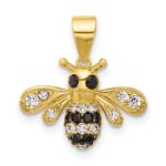 Sterling Silver Gold-tone Black Rhodium-plated Bee with CZ Pendant
