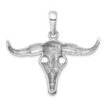 Sterling Silver Rhodium-plated Antiqued Bull Skull Pendant - Image 3