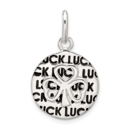 Sterling Silver Polished Enamel Luck with Clover Round Pendant