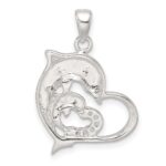 Sterling Silver Rose-tone Polished CZ Dolphin Heart Pendant - Image 3