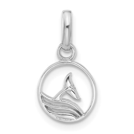 Sterling Silver Rhodium-plated Whale/Dolphin Tail Circle Pendant