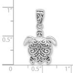 Sterling Silver Rhodium-plated Oxidized Sea Turtle Pendant - Image 4
