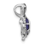 Sterling Silver Rh-plated Polished and Antiqued Lapis Turtle Chain Slide - Image 2