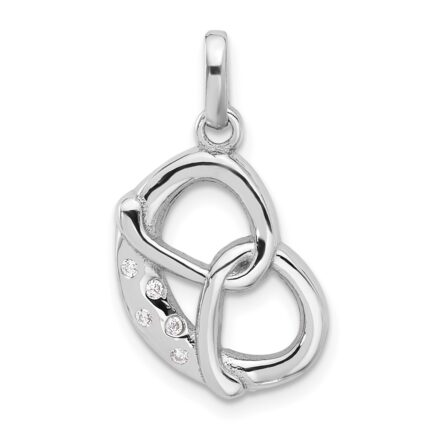 Sterling Silver Rhodium-plated CZ Pretzel Pendant