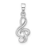Sterling Silver Rhodium-plated CZ Treble Clef Pendant