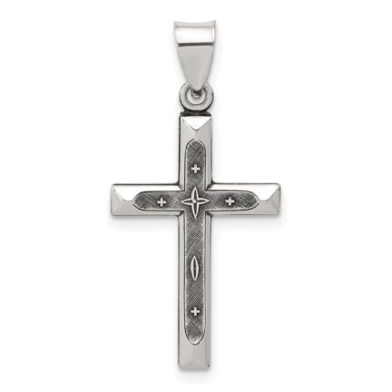 Sterling Silver Antiqued Solid Textured Cross Pendant