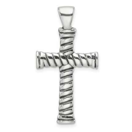Sterling Silver Polished and Antiqued Cross Pendant