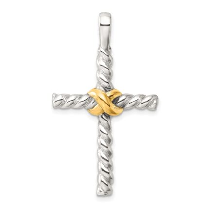 Sterling Silver and Gold-tone Polished Cross Pendant