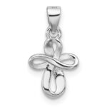 Sterling Silver Rhodium-plated CZ Small Cross Pendant - Image 3